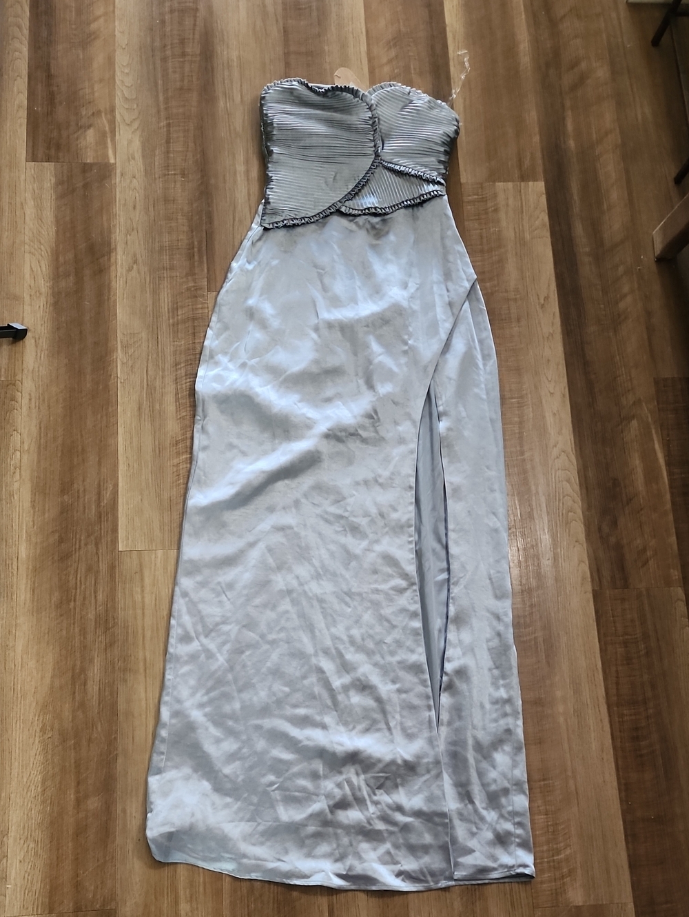 Meshki Slate Blue Strapless Satin Gown with High Slit - Picture 8 of 12